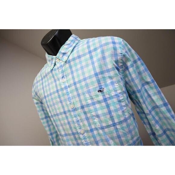 Vineyard Vines Slim Fit Tucker Dress Shirt Whale Plaid Long Sleeve Mens Sz Large - Picture 1 of 8